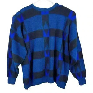 Bronzini Men's Blue Black Geometric Pullover Sweater Size 1X 80s 90s Baggy‎